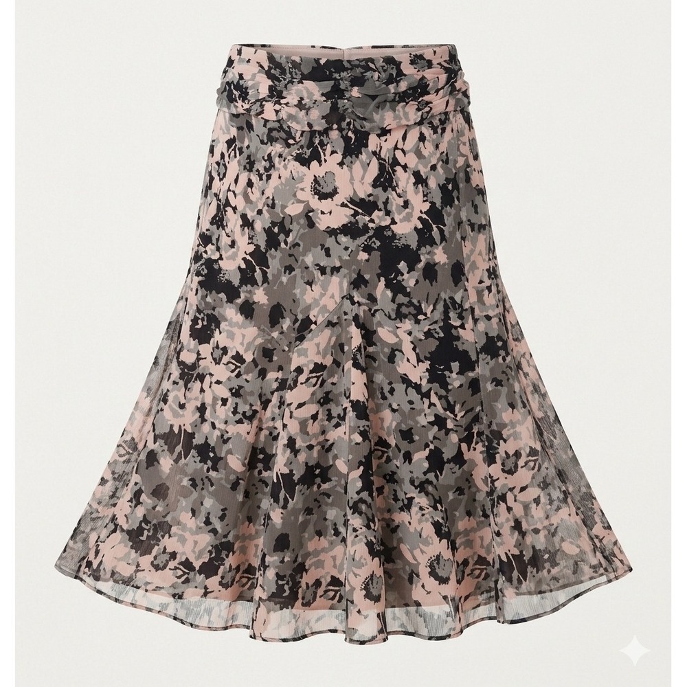 Axcess Vintage Y2K Floral Chiffon Midi Panel Skirt Pink Black Gray Flowy M 10